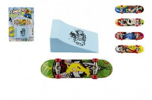 Teddies Skateboard prstový s rampou plast 10cm mix barev na kartě