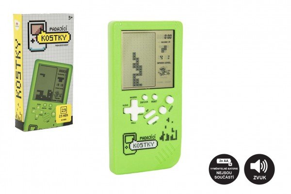 Teddies Digitální hra Padající kostky hlavolam plast 7x14cm zelená na baterie se zvukem v krabičce 7,5x14,5
