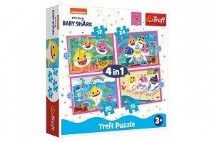 Trefl Puzzle 4v1 Rodina žraloků/Baby Shark v krabici 28x28x6cm