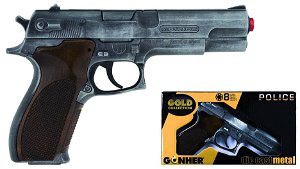 Alltoys Gonher Policení pistole Gold colection stříbrná kovová 8 ran