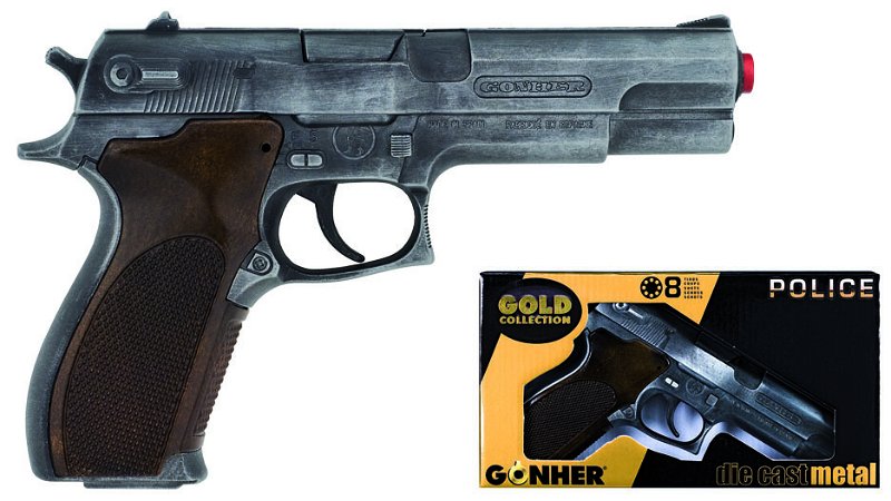 Alltoys Gonher Policení pistole Gold colection stříbrná kovová 8 ran