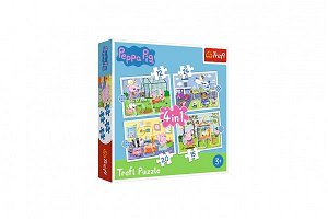 Trefl Puzzle 4v1 Peppa Pig/Prásátko Pepa Vzpomínka na prázdniny v krabici 28x28x6cm