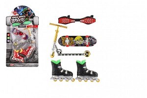 Teddies Sada skateboard, waveboard, brusle, koloběžka prstová plast mix druhů na kartě 16x30cm