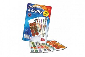 PEXI České koruny peníze + mince do hry na kartě 15x16cm
