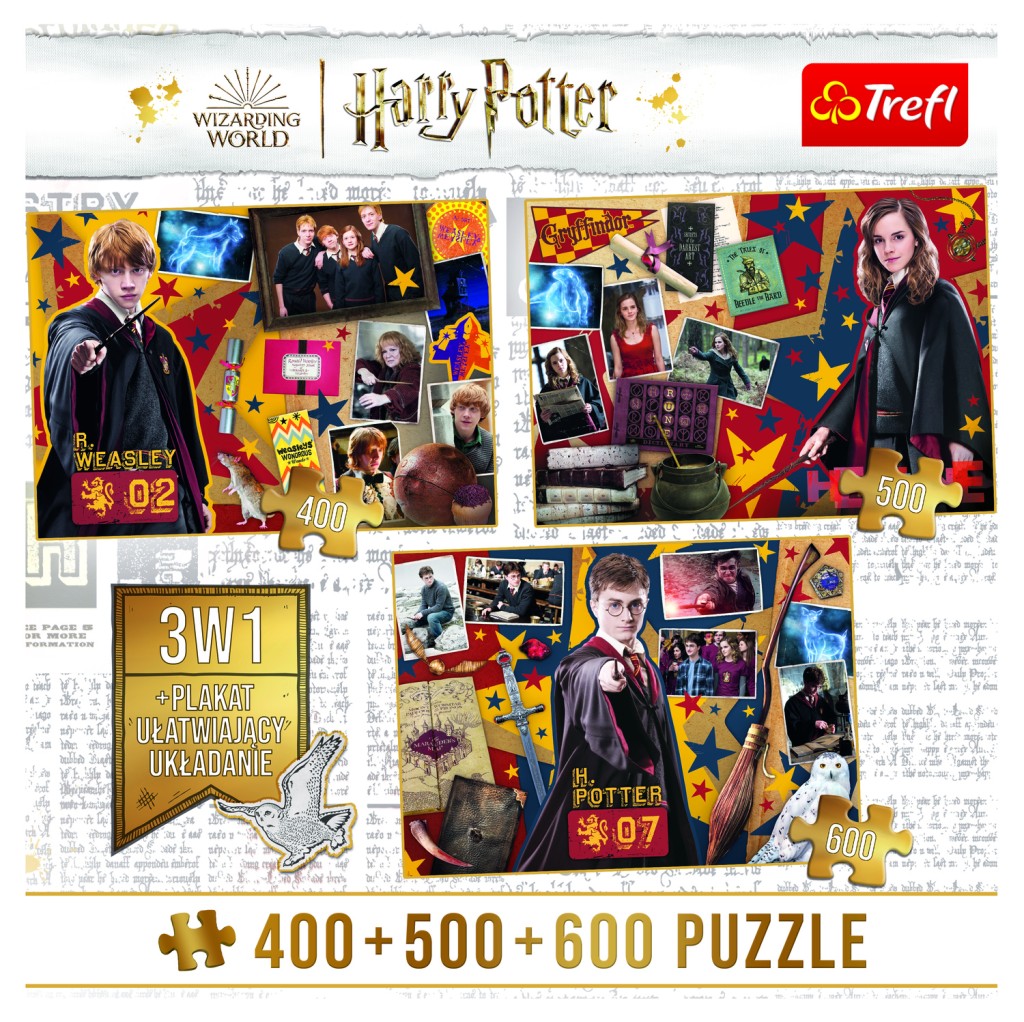 Trefl Puzzle Harry Potter Harry Potter, Ron, Hermiona 3v1 400 + 500 + 600 dílků