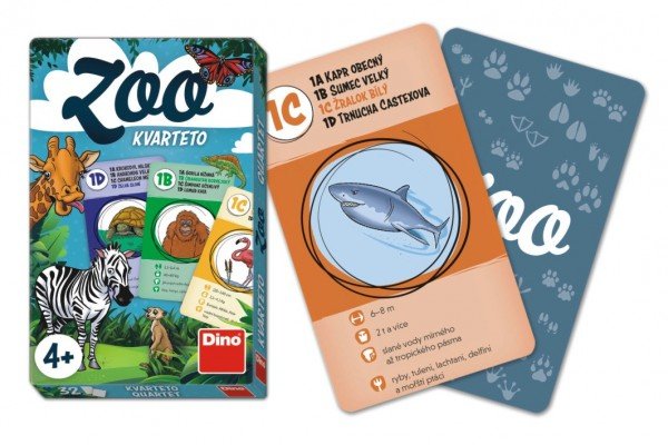 Dino Kvarteto ZOO společenská hra karty 32ks v papírové krabičce 7x11x1cm