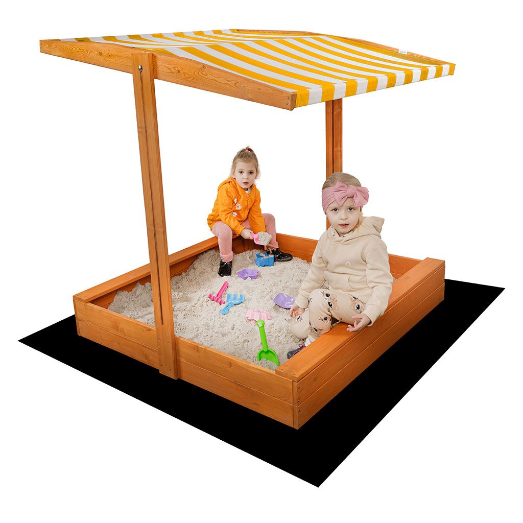 Dětské dřevěné pískoviště se stříškou Baby Mix 120x120 cm žluto-bílé
