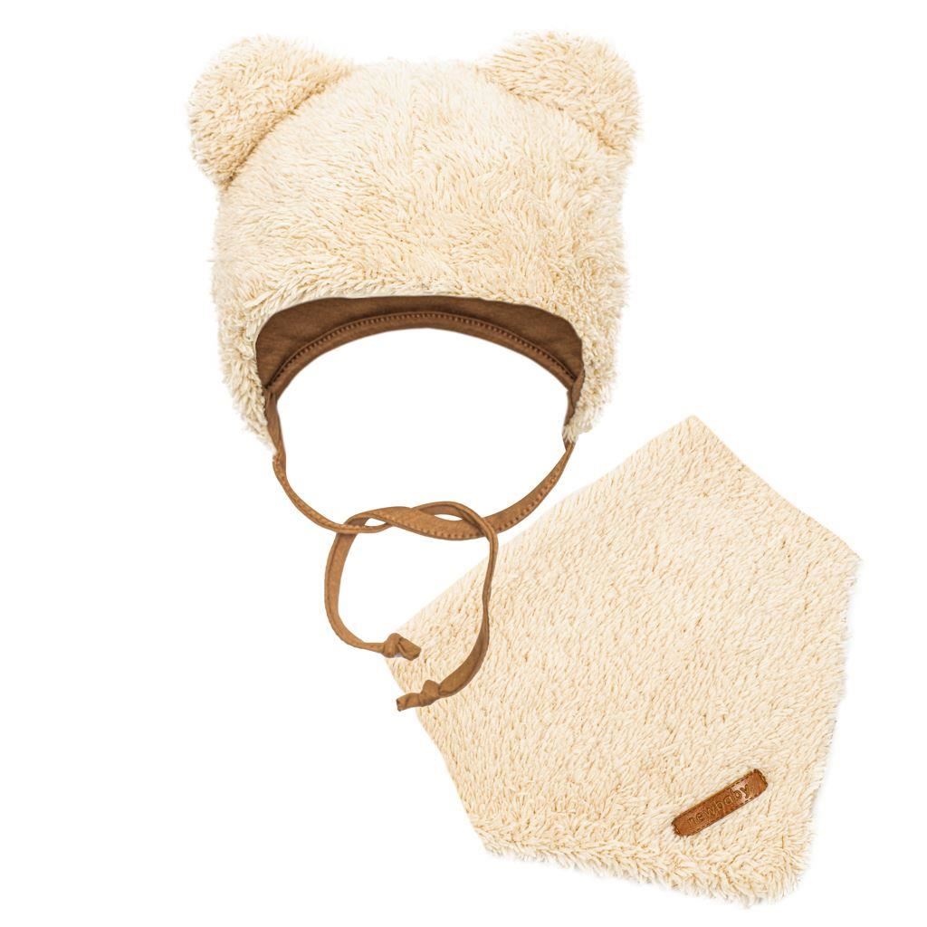 Zimní kojenecká čepička s šátkem na krk New Baby Teddy bear béžová, vel. 68 (4-6m)