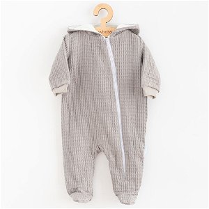 Kojenecký mušelínový overal s kapucí New Baby Comfort clothes šedá, vel. 62 (3-6m)