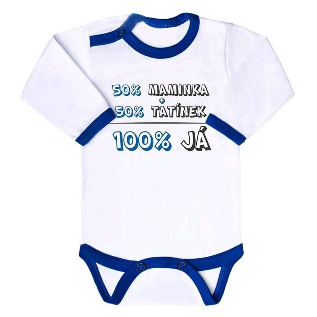 Body s potiskem New Baby 50% MAMINKA + 50% TATÍNEK - 100% JÁ modré, vel. 74 (6-9m)