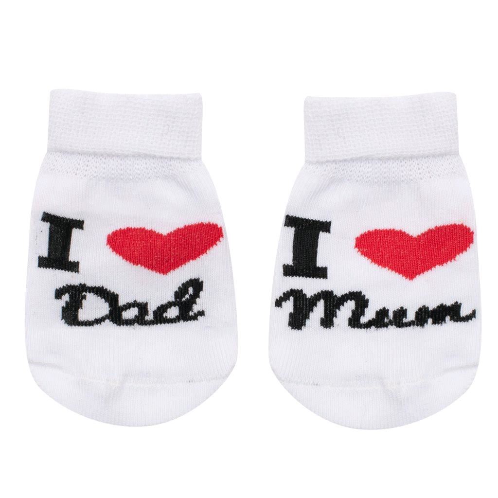 Kojenecké bavlněné ponožky New Baby I Love Mum and Dad bílé, vel. 62 (3-6m)