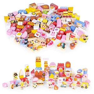 Dřevěné kostky Candy City Ecotoys 116 kusů
