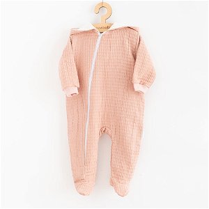 Kojenecký mušelínový overal s kapucí New Baby Comfort clothes růžová, vel. 80 (9-12m)