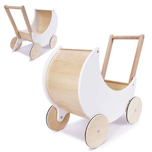 Dětský dřevěný kočárek pro panenky - chodítko KX6493