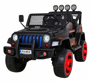 Ramiz Jeep Raptor 4x4, kožená sedačka, 2 místné černé s plameny S2388