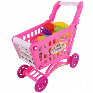 Dětský nákupní vozík s příslušenstvím, 56 dílů - růžový