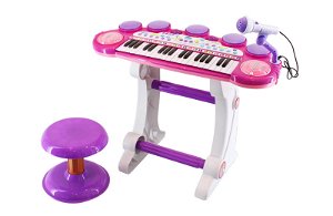 Dětské klávesy s mikrofonem a židličkou - růžové