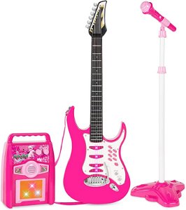Dětská elektrická kytara s mikrofonem - růžová