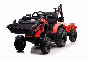 Dětský elektrický traktor STRONG s přívěsem červený