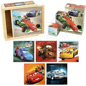 Dřevěné obrázkové kostky 9 ks - Cars 2