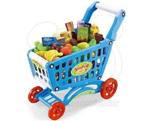Dětský nákupní vozík s příslušenstvím, 56 dílů - modrý