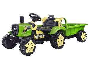 Elektrický traktor s přívěsem - zelený