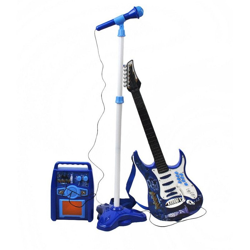 Dětská elektrická kytara s mikrofonem - modrá