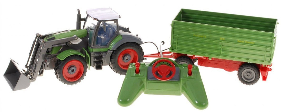 RC traktor se zeleným přívěsem 1:28 27MHz