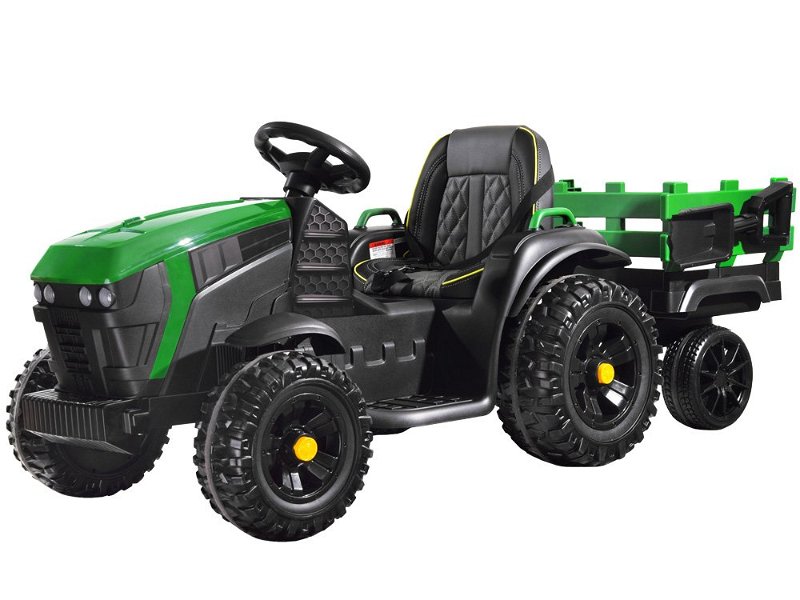 Elektrický farmářský traktor s přívěsem - zelený
