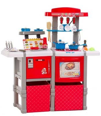 Doris velká dětská kuchyňka s tekoucí vodou a lednicí - červená