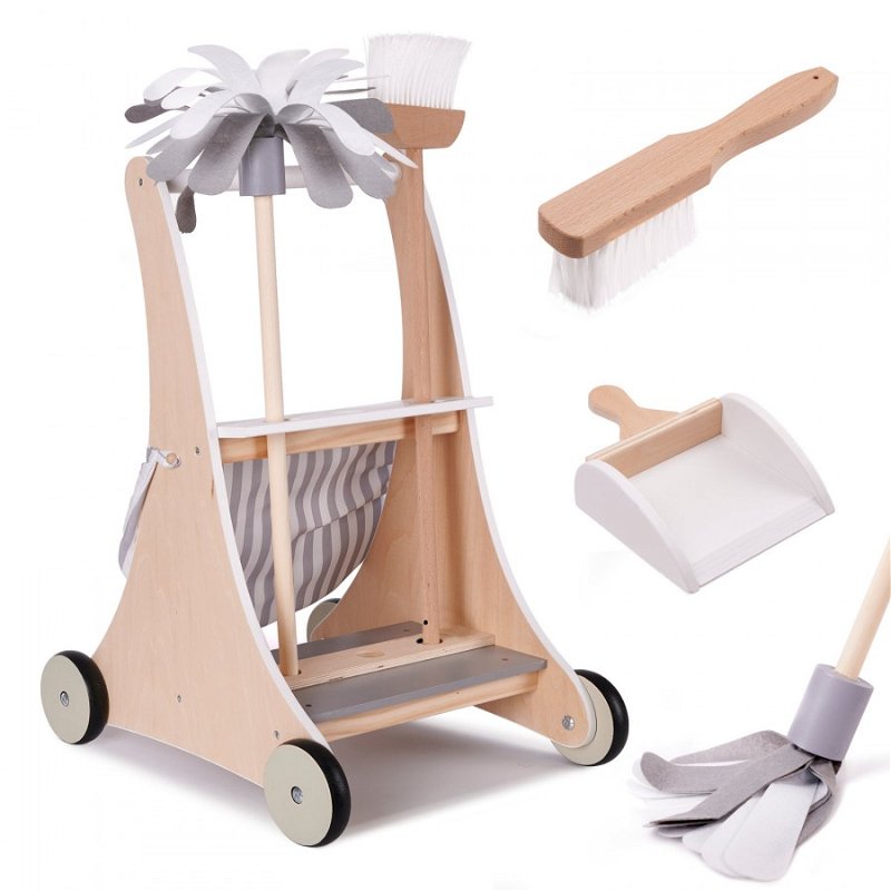 Dětský dřevěný úklidový vozík s příslušenstvím