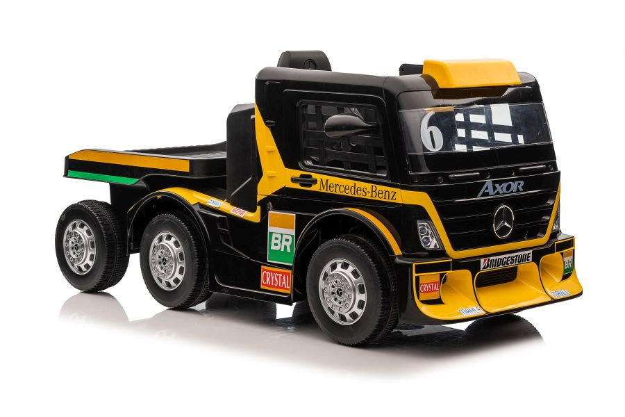 Dětský elektrický kamion Mercedes Axor s návěsem, MP4 žlutý