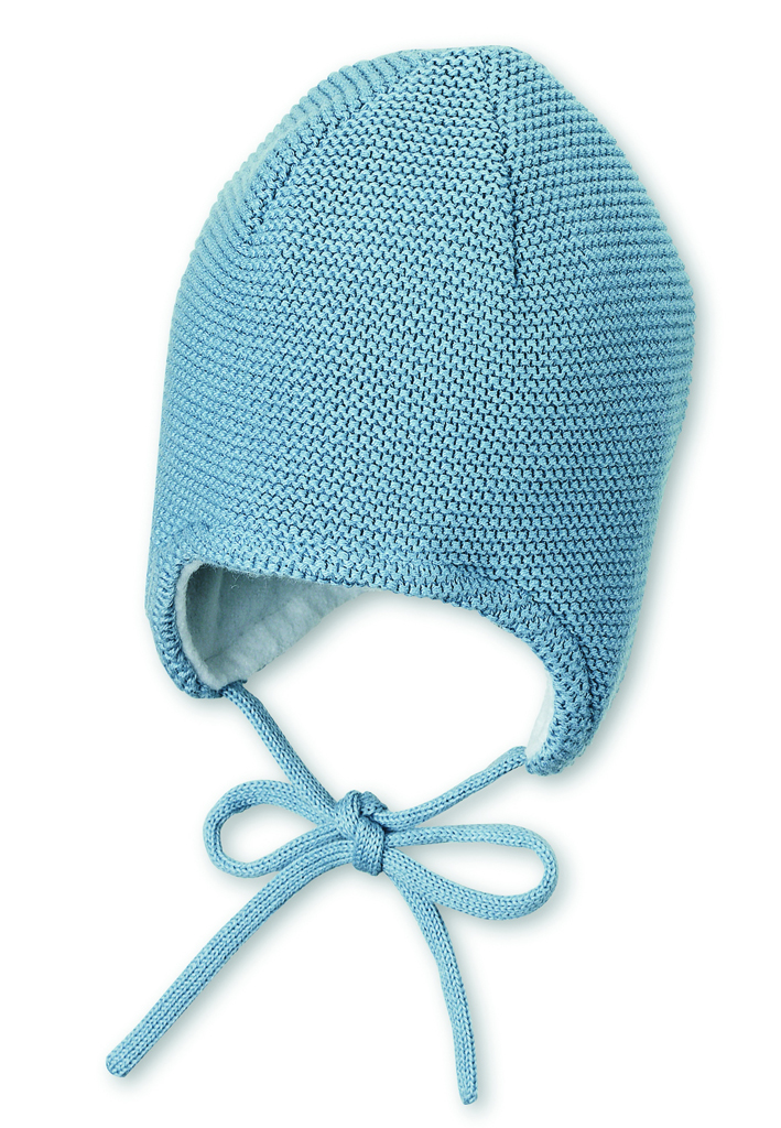 STERNTALER Čepice pletená GOTS bavlněná podšívka na vázání blue chlapec vel. 35 cm- 1-2 m