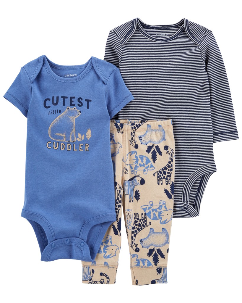 CARTER'S Set 3dílný body kr. rukáv, body dl. rukáv, tepláky Blue Safari kluk LBB 24m