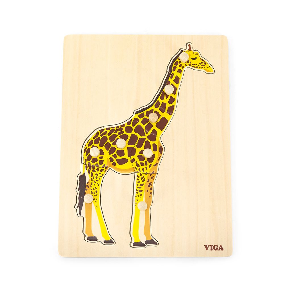 Dětské dřevěné puzzle vkládačka Montessori Viga Žirafa Multicolor