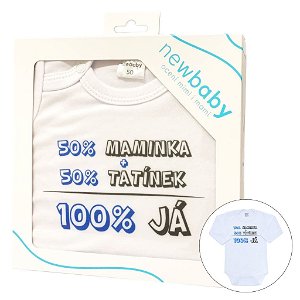 Body s potiskem New Baby 50% MAMINKA + 50% TATÍNEK - 100% JÁ modré - dárkové balení Modrá 50