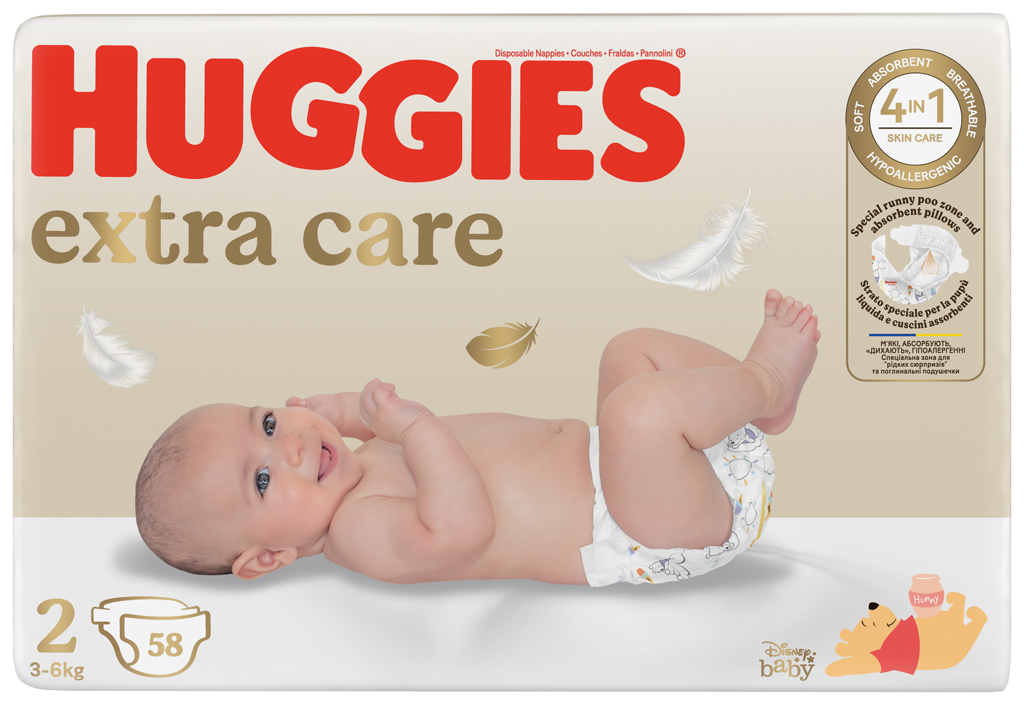 HUGGIES® Pleny jednorázové Extra Care 2 (3-6 kg) 58 ks