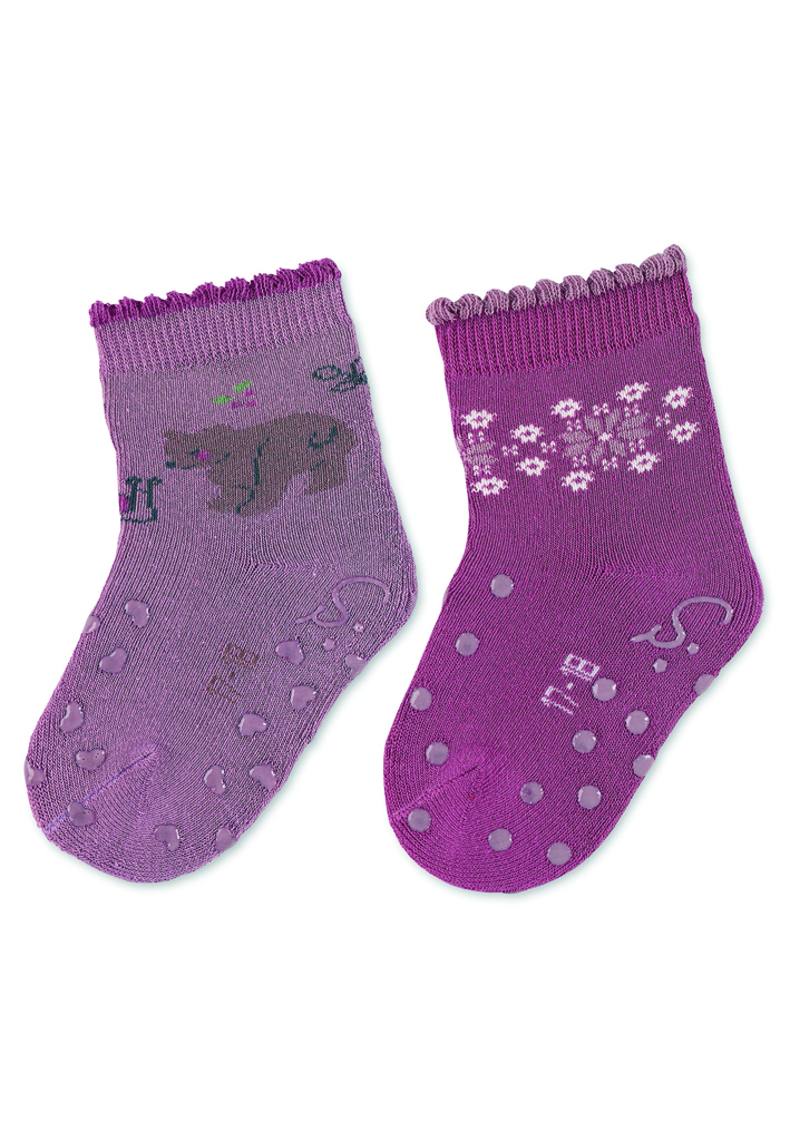 STERNTALER Ponožky protiskluzové Medvíked ABS 2ks v balení purple dívka vel. 21/22 cm- 18-24 m