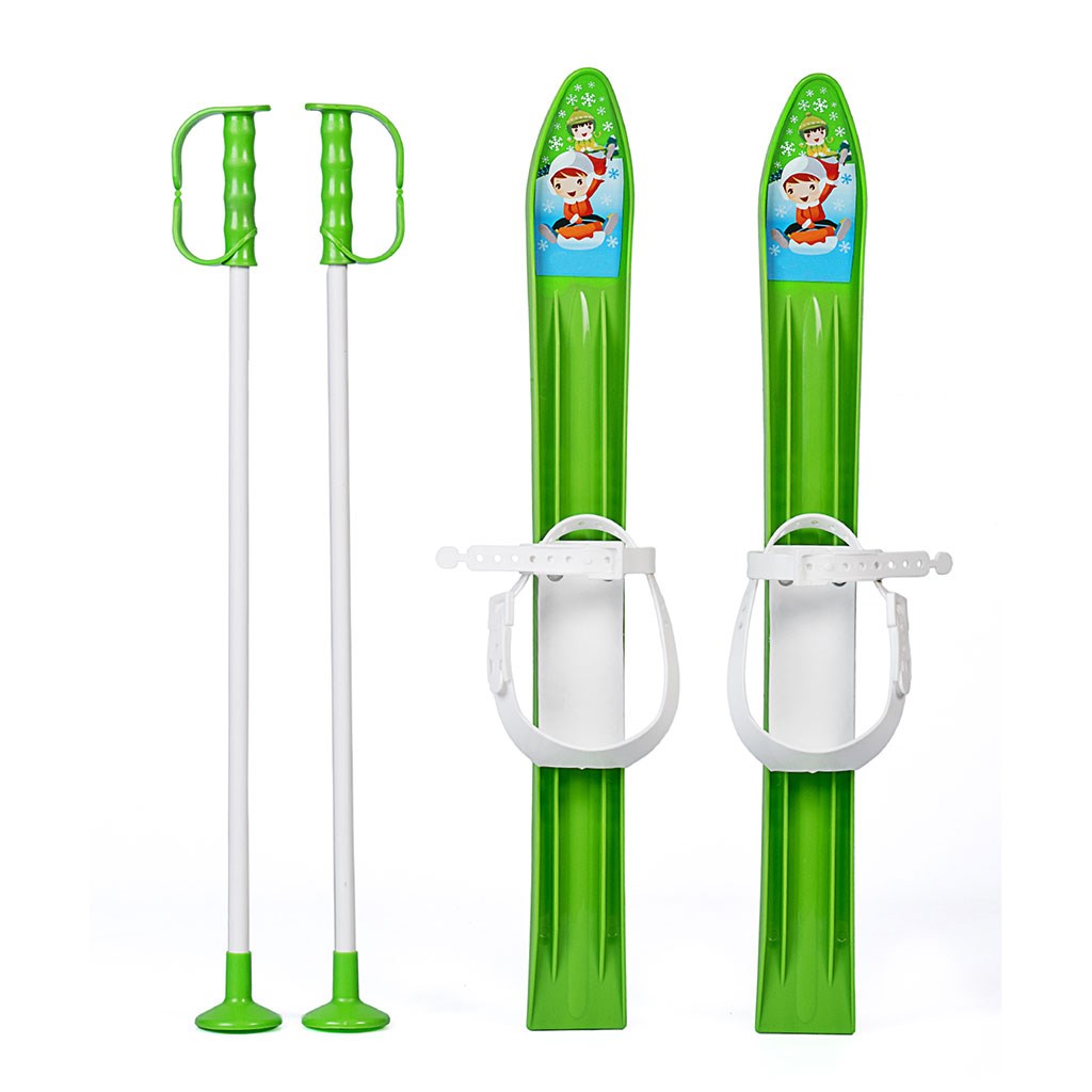 Dětské lyže s vázáním a holemi Baby Mix 60 cm zelené Zelená