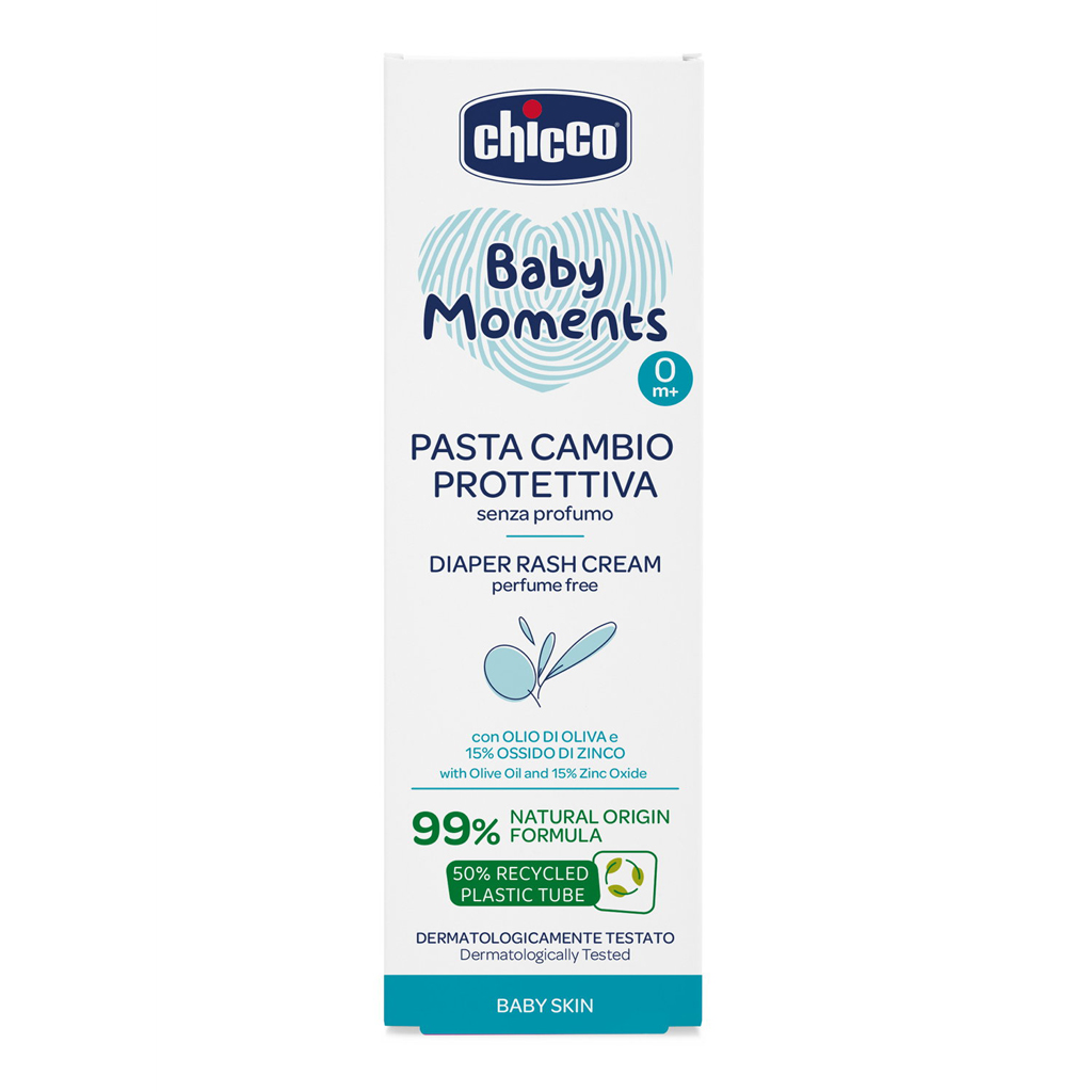 CHICCO Krém na dětský zadeček Baby Moments bez parfému s 99% přírodních složek 100ml, 0m+