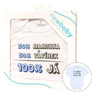 Body s potiskem New Baby 50% MAMINKA + 50% TATÍNEK - 100% JÁ modré - dárkové balení Modrá 86 (12-18m)