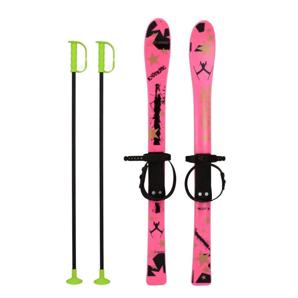 Dětské lyže s vázáním a holemi Baby Mix 90 cm růžové Růžová