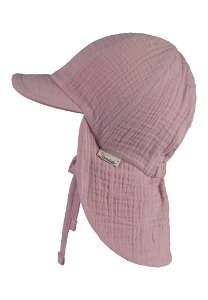 STERNTALER Čepice s kšiltem UV50+ z bavlněného mušelínu s ochranou krku růžová holka- 47cm 9-12 m