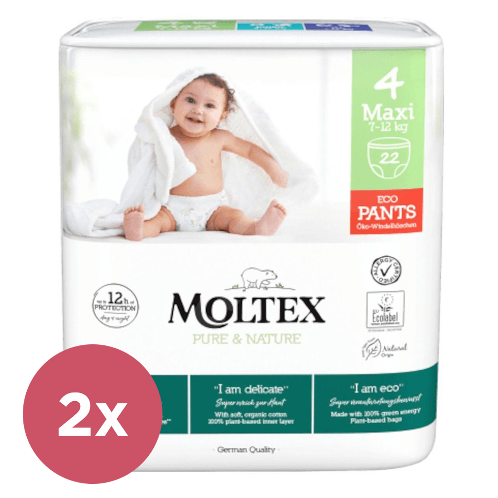 2x MOLTEX Pure&Nature Kalhotky plenkové jednorázové 4 Maxi (7-12 kg) 22 ks