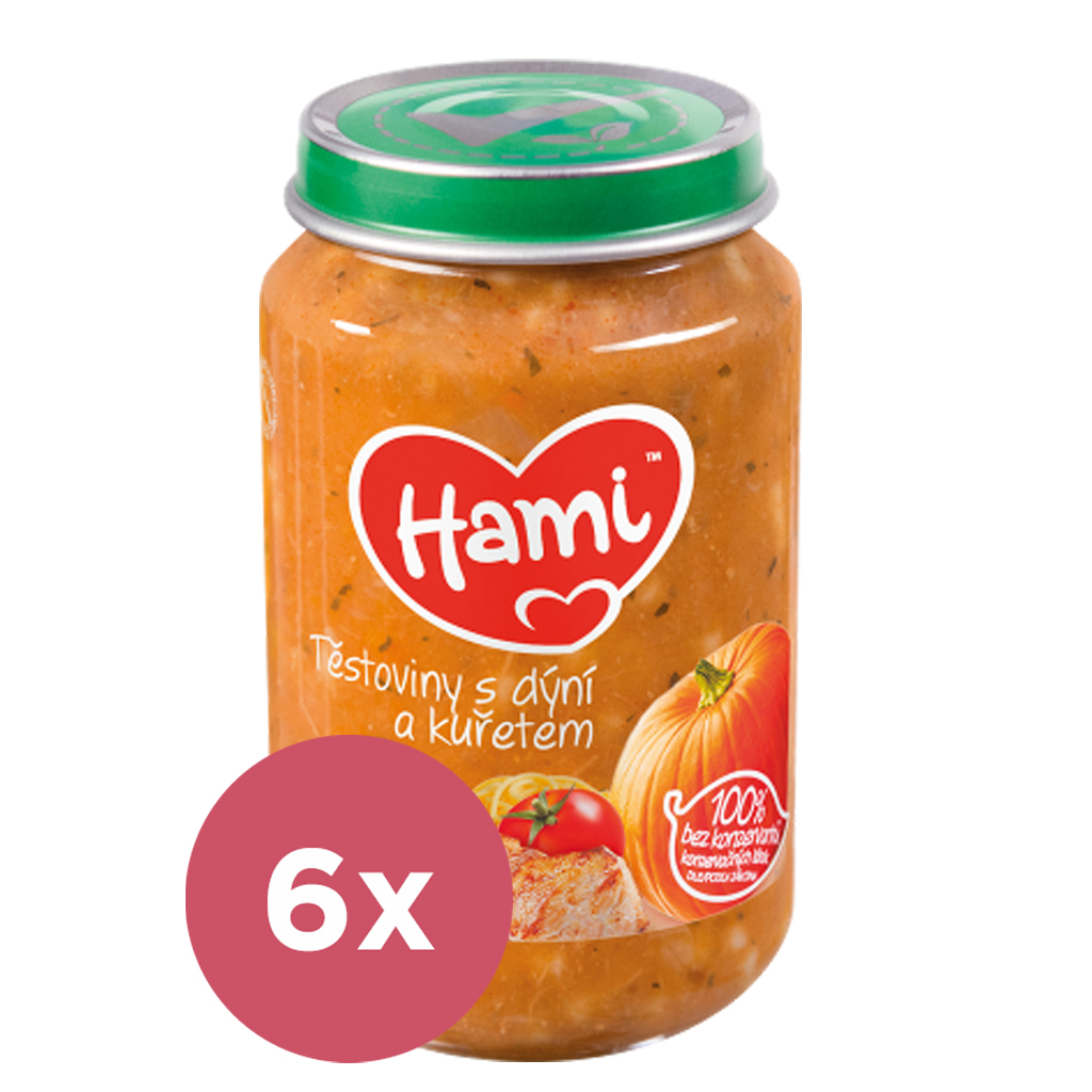 6x HAMI Těstoviny s dýní a kuřecím masem (200 g) - maso-zeleninový příkrm