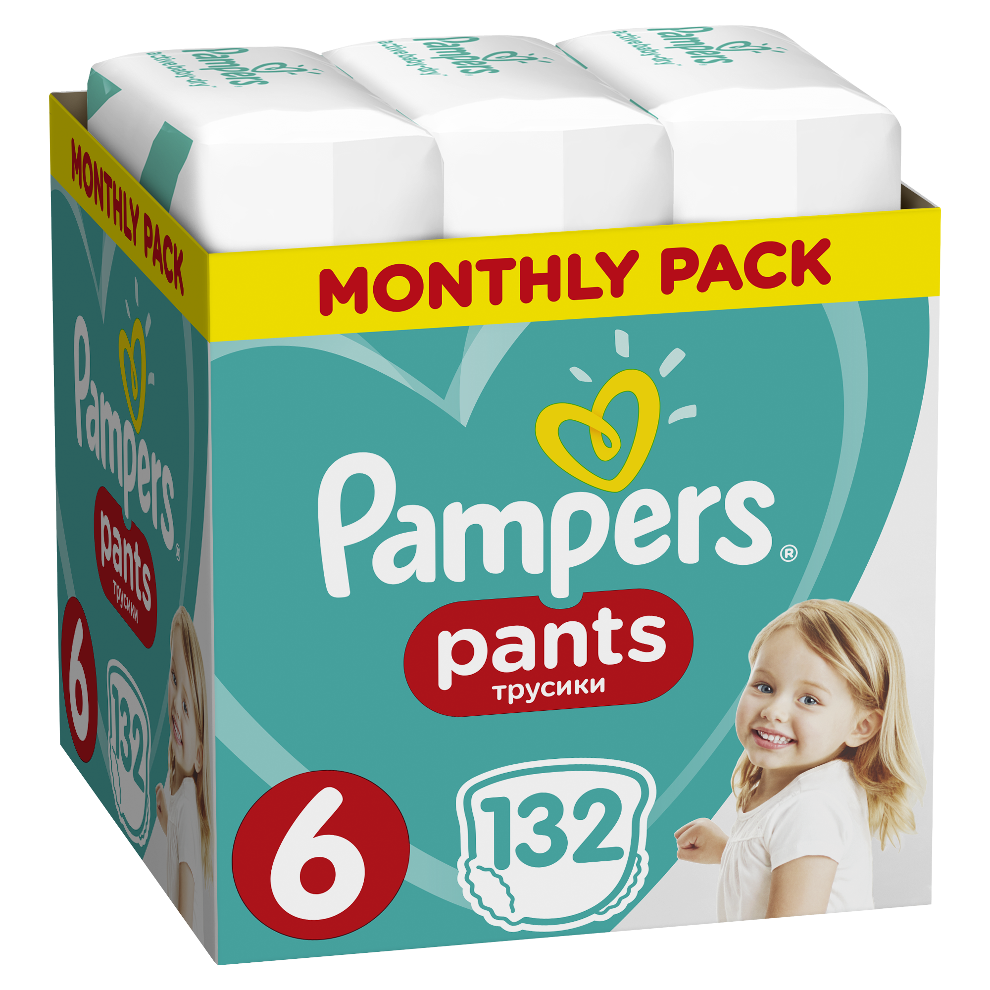 PAMPERS Activ Baby-Dry Pants Kalhotky plenkové jednorázové 6 (15+ kg) 132 ks - MĚSÍČNÍ ZÁSOBA