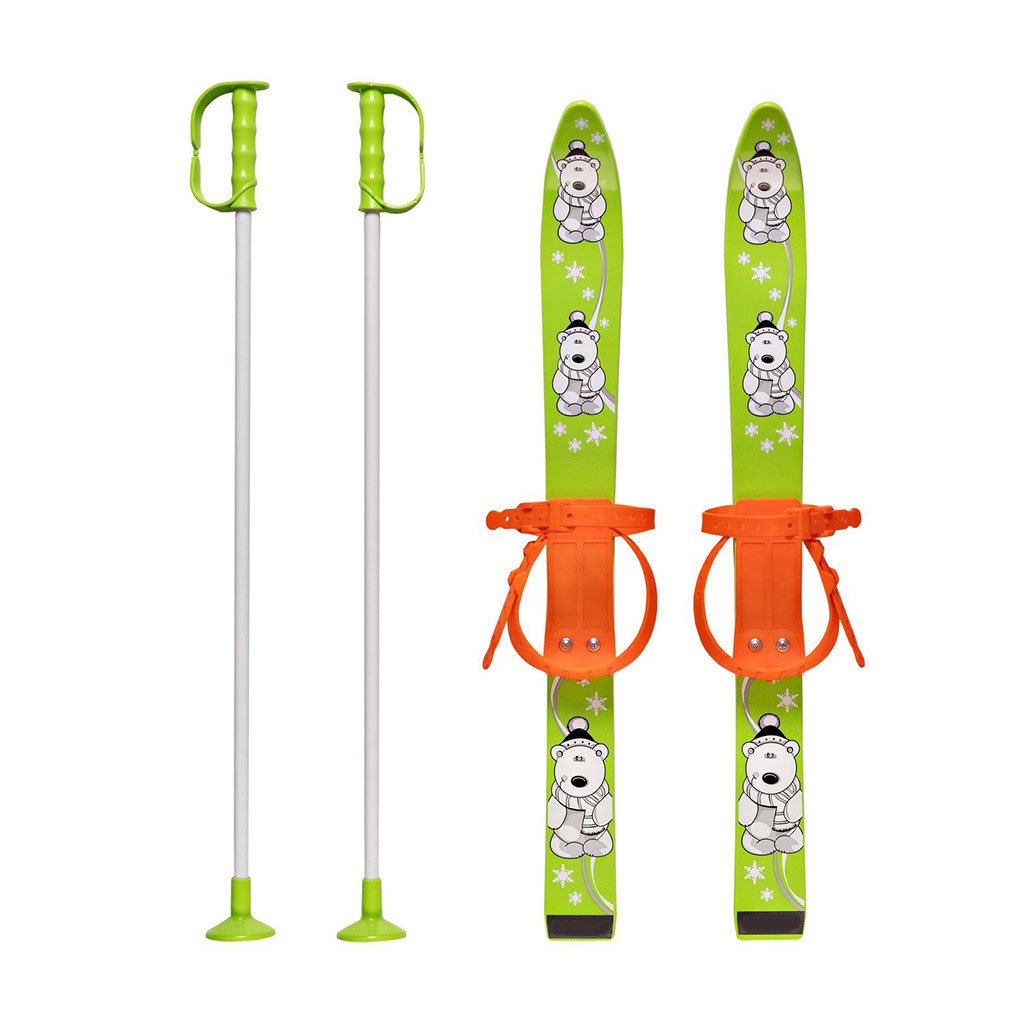 Dětské lyže s vázáním a holemi Baby Mix 70 cm zelené Zelená