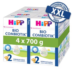 4x HiPP 2 BIO Combiotik pokračovací mléčná kojenecká výživa , od uk. 6. měsíce, 700 g