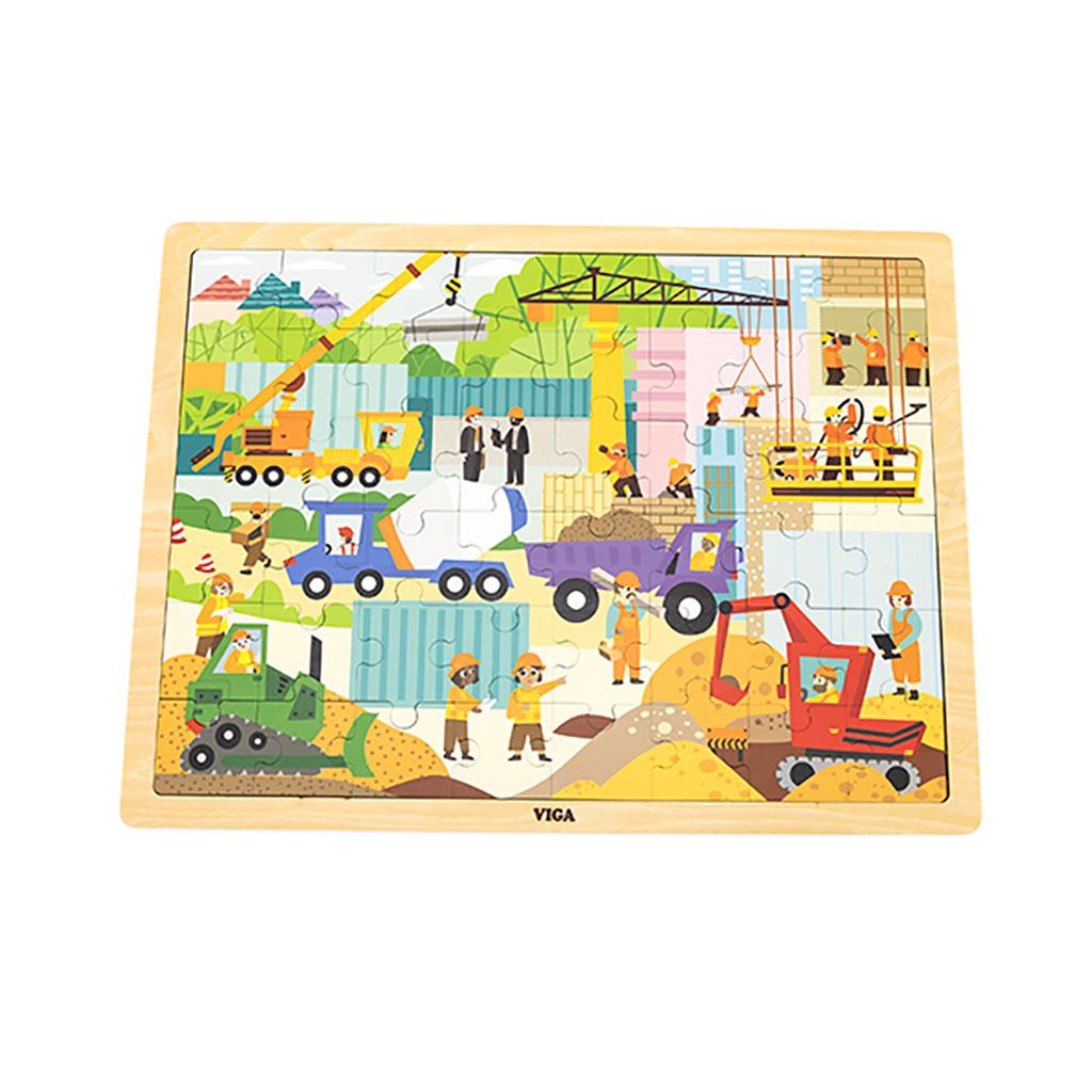 Dřevěné puzzle 48 dílků Viga Stavební stroje Multicolor