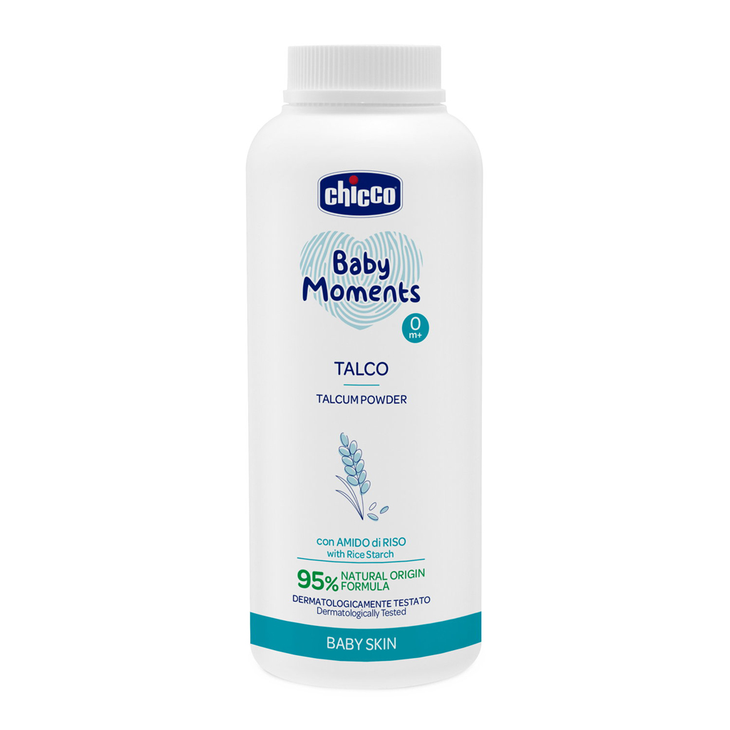 CHICCO Pudr dětský Baby Moments s ryžovým škrobem 95 % přírodních složek 150 g